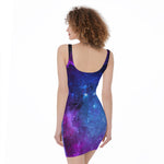Purple Galaxy Space Blue Starfield Print Sleeveless Bodycon Dress