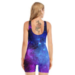 Purple Galaxy Space Blue Starfield Print Sleeveless One Piece Swimsuit