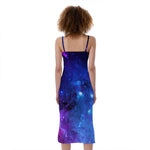 Purple Galaxy Space Blue Starfield Print Slim Fit Midi Cami Dress