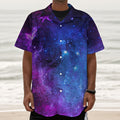 Purple Galaxy Space Blue Starfield Print Textured Short Sleeve Shirt
