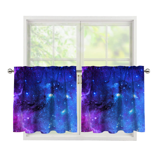 Purple Galaxy Space Blue Starfield Print Tier Curtains