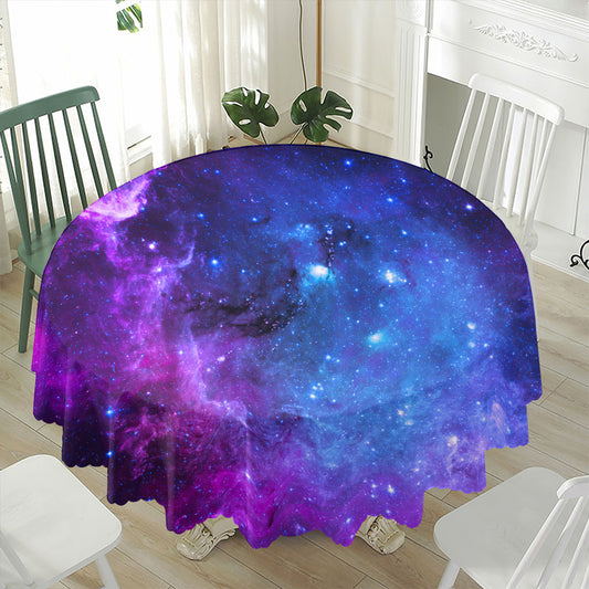 Purple Galaxy Space Blue Starfield Print Waterproof Round Tablecloth