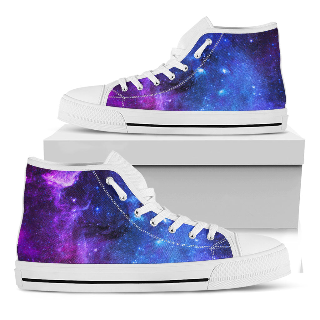 Purple Galaxy Space Blue Starfield Print White High Top Sneakers
