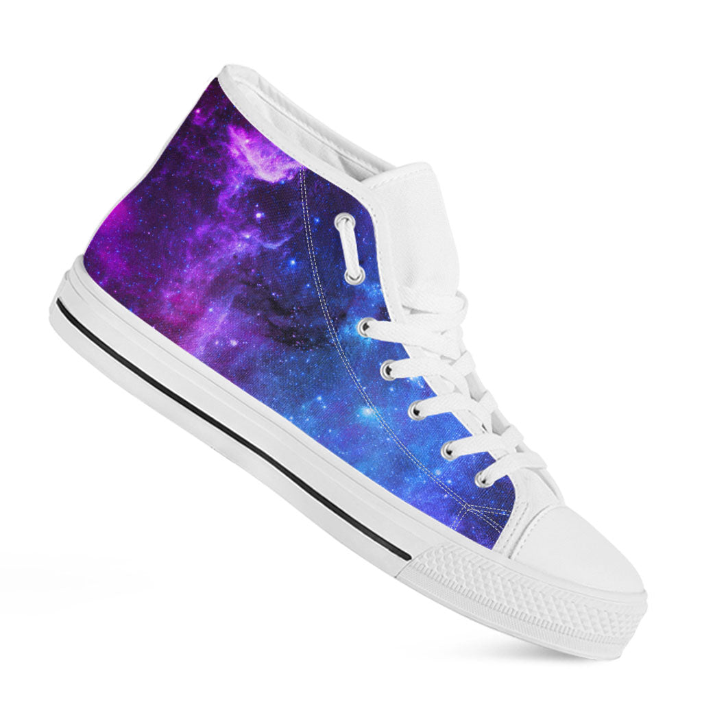 Purple Galaxy Space Blue Starfield Print White High Top Sneakers