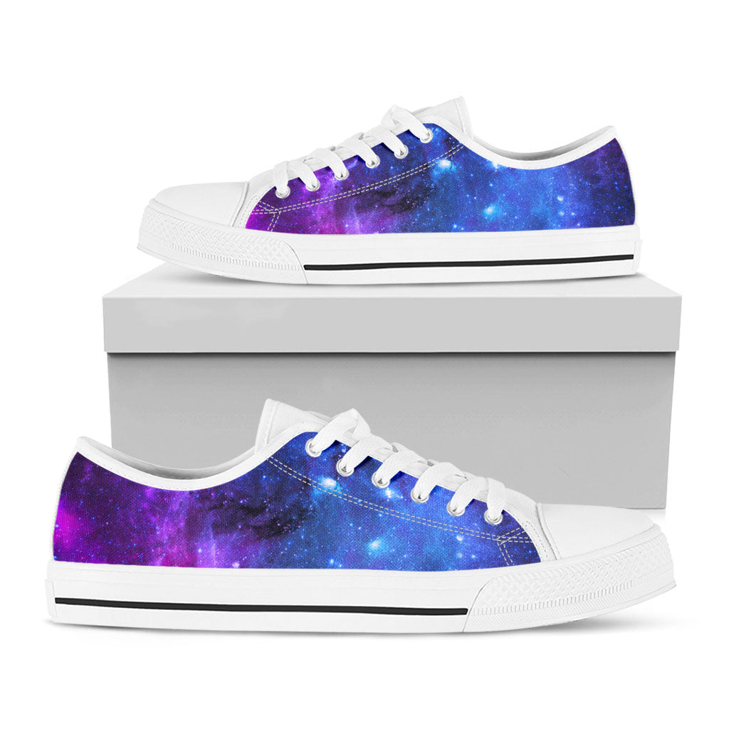Purple Galaxy Space Blue Starfield Print White Low Top Sneakers