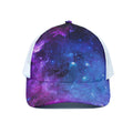 Purple Galaxy Space Blue Starfield Print White Mesh Trucker Hat