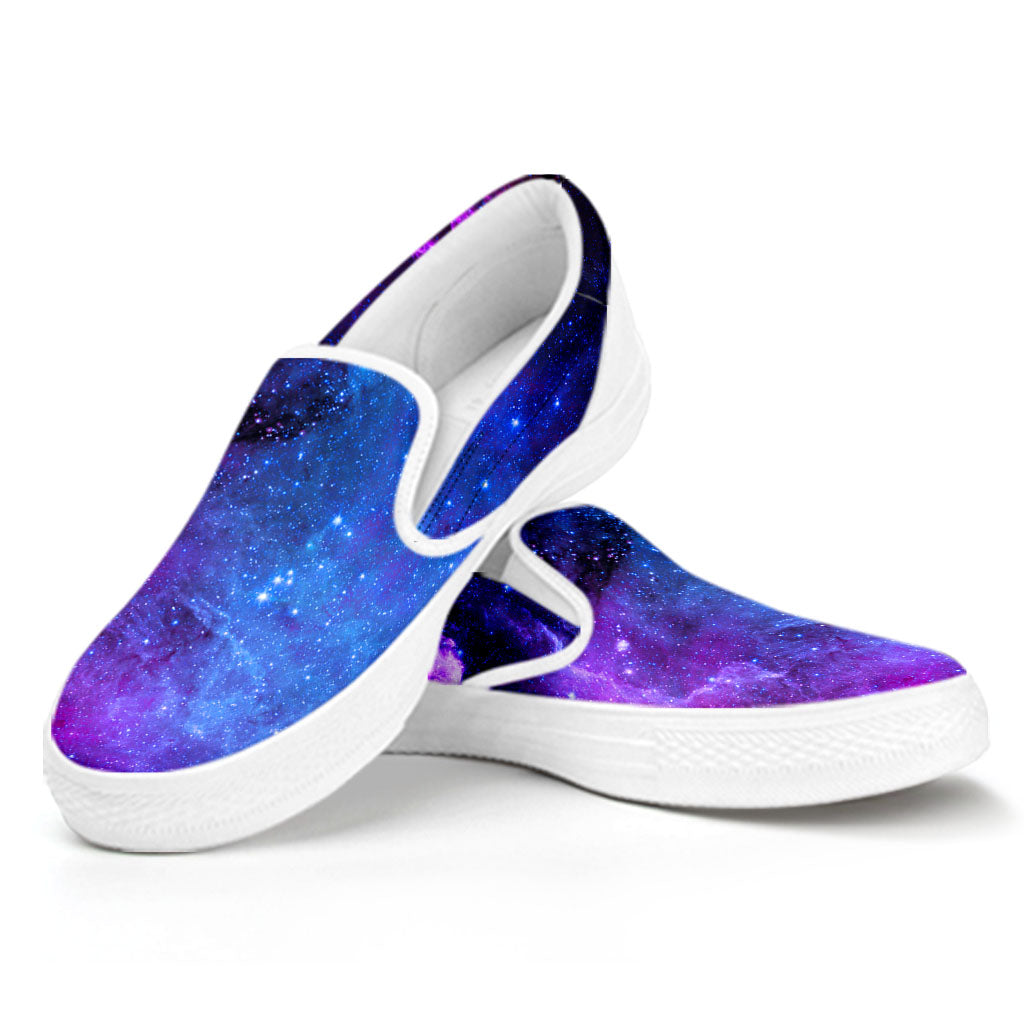 Purple Galaxy Space Blue Starfield Print White Slip On Sneakers