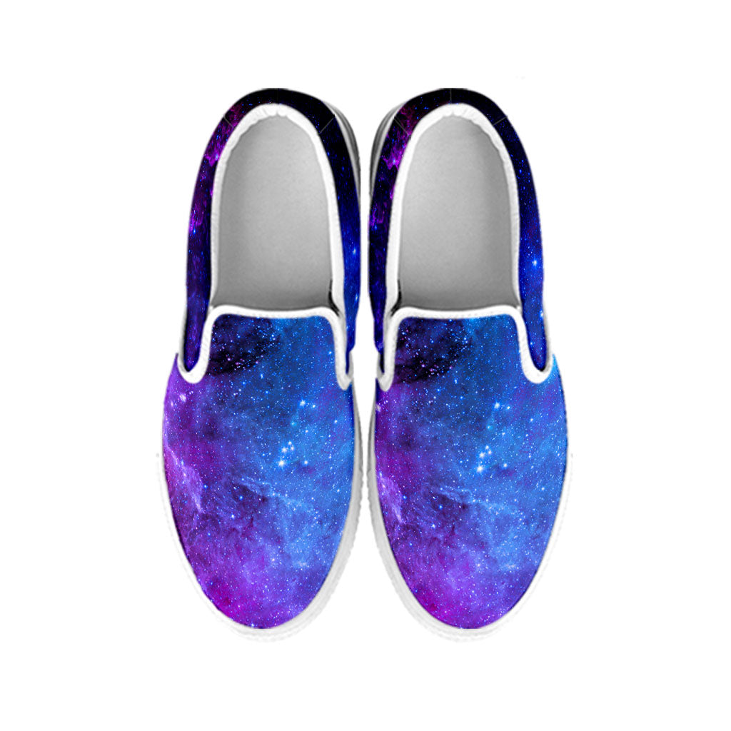 Purple Galaxy Space Blue Starfield Print White Slip On Sneakers