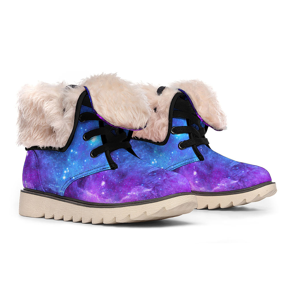 Purple Galaxy Space Blue Starfield Print Winter Boots