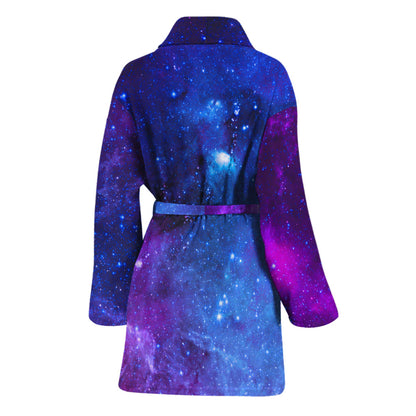 Purple Galaxy Space Blue Starfield Print Women's Bathrobe