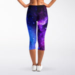 Purple Galaxy Space Blue Starfield Print Women's Capri Leggings