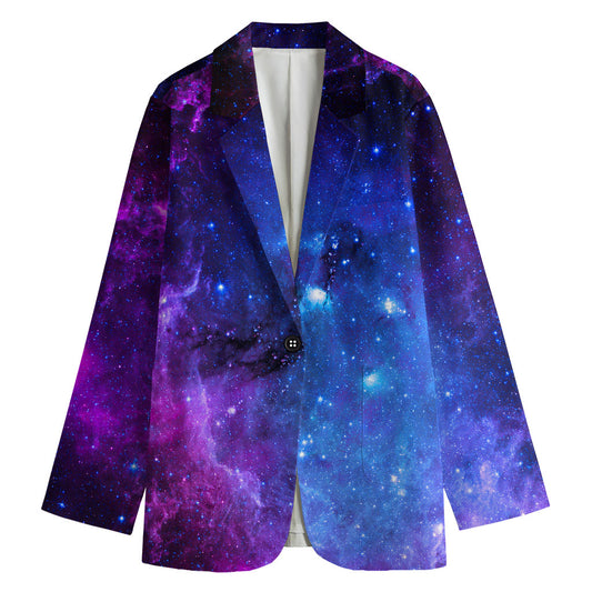 Purple Galaxy Space Blue Starfield Print Women's Cotton Blazer