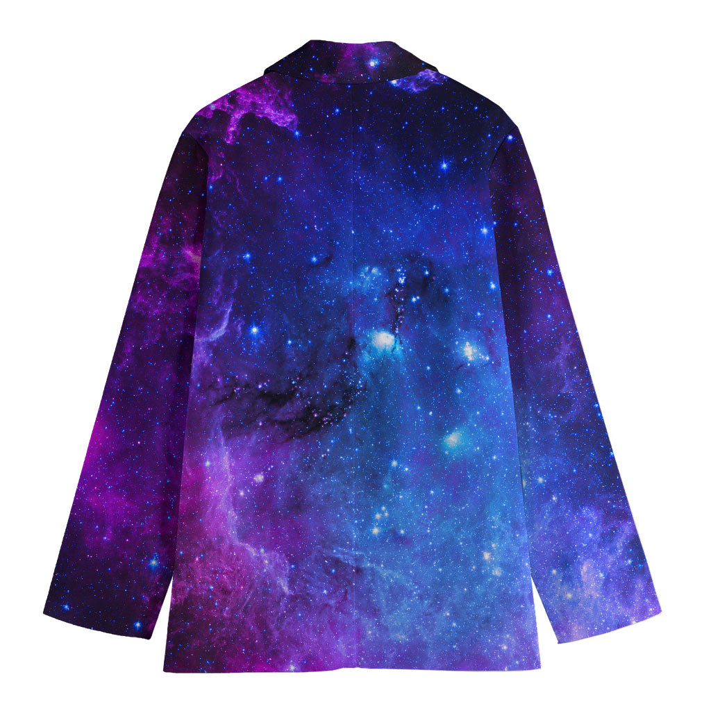Purple Galaxy Space Blue Starfield Print Women's Cotton Blazer