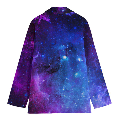 Purple Galaxy Space Blue Starfield Print Women's Cotton Blazer