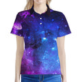 Purple Galaxy Space Blue Starfield Print Women's Polo Shirt