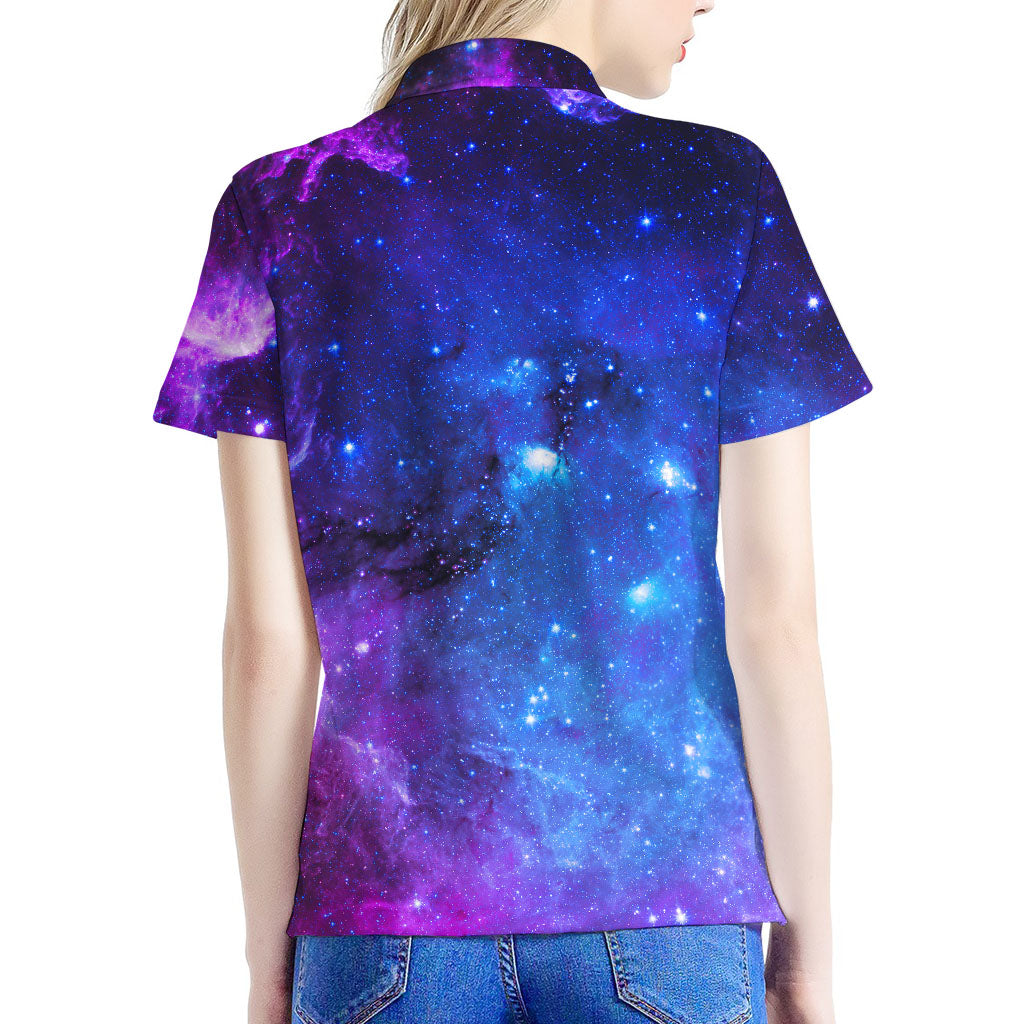 Purple Galaxy Space Blue Starfield Print Women's Polo Shirt