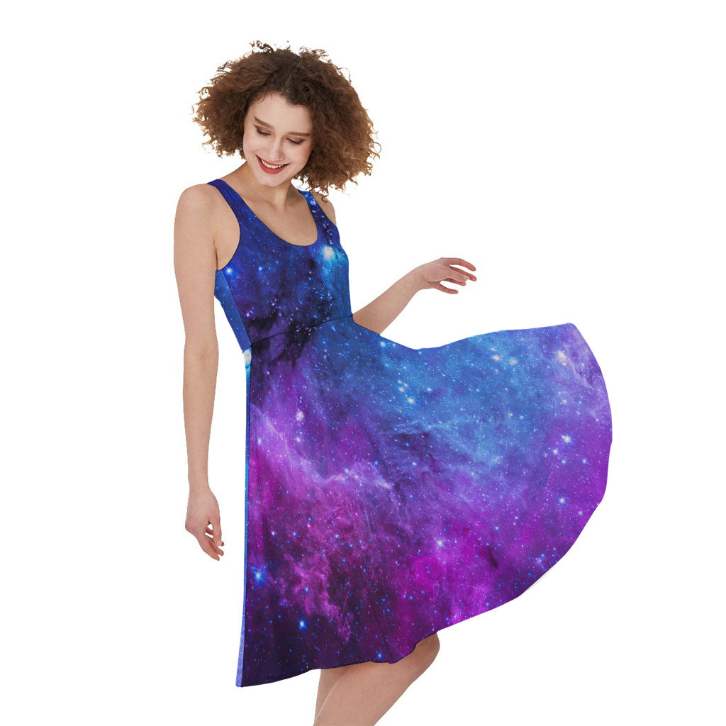 Purple Galaxy Space Blue Starfield Print Women's Sleeveless Dress