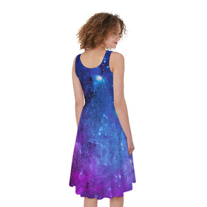 Purple Galaxy Space Blue Starfield Print Women's Sleeveless Dress