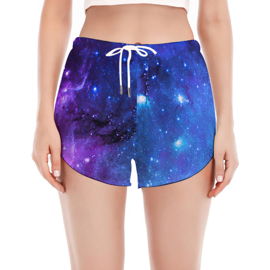 Purple Galaxy Space Blue Starfield Print Women's Split Running Shorts