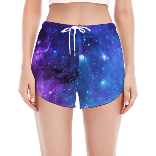 Purple Galaxy Space Blue Starfield Print Women's Split Running Shorts
