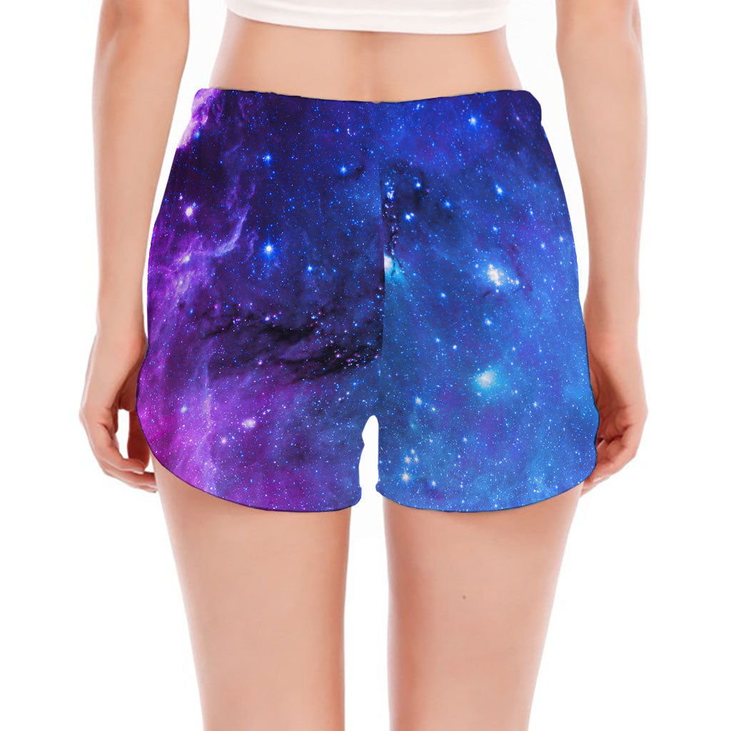 Purple Galaxy Space Blue Starfield Print Women's Split Running Shorts