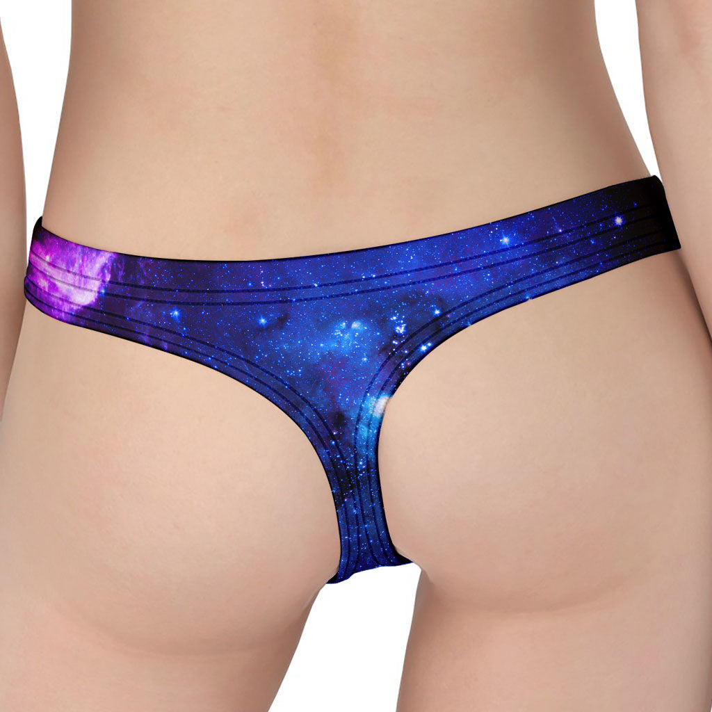 Purple Galaxy Space Blue Starfield Print Women's Thong