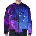 Purple Galaxy Space Blue Starfield Print Zip Sleeve Bomber Jacket