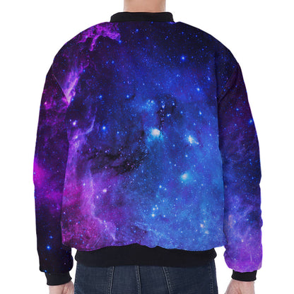 Purple Galaxy Space Blue Starfield Print Zip Sleeve Bomber Jacket