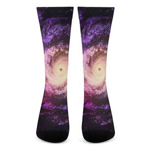 Purple Galaxy Space Spiral Cloud Print Crew Socks