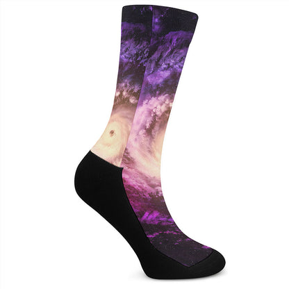 Purple Galaxy Space Spiral Cloud Print Crew Socks