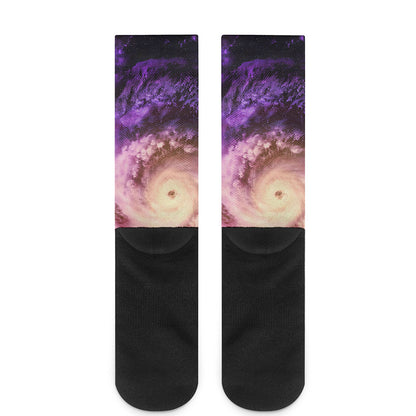 Purple Galaxy Space Spiral Cloud Print Crew Socks