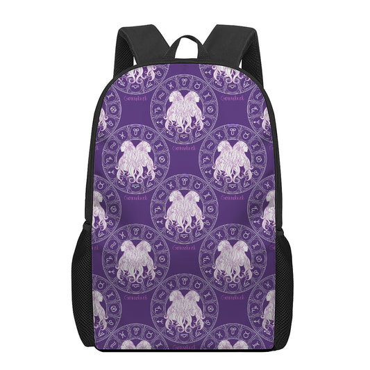Purple Gemini Zodiac Pattern Print 17 Inch Backpack
