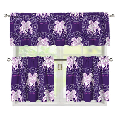 Purple Gemini Zodiac Pattern Print 3 Piece Kitchen Curtains