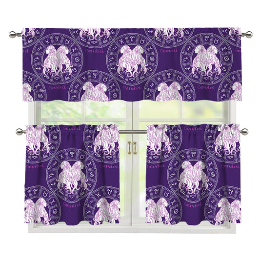 Purple Gemini Zodiac Pattern Print 3 Piece Kitchen Curtains