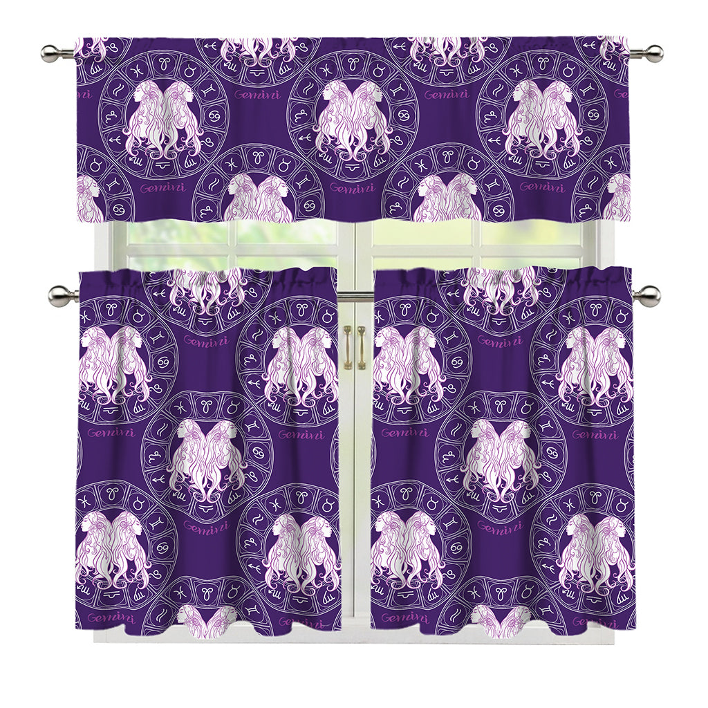 Purple Gemini Zodiac Pattern Print 3 Piece Kitchen Curtains