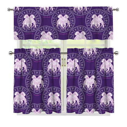 Purple Gemini Zodiac Pattern Print 3 Piece Kitchen Curtains