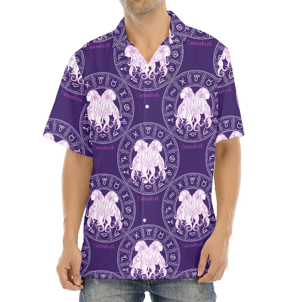 Purple Gemini Zodiac Pattern Print Aloha Shirt