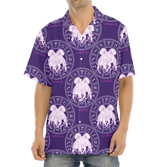 Purple Gemini Zodiac Pattern Print Aloha Shirt