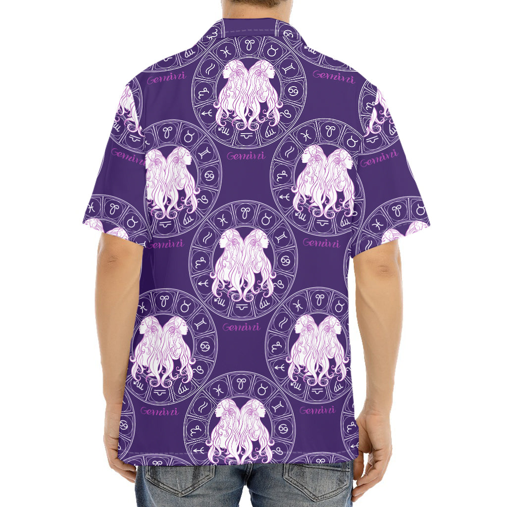 Purple Gemini Zodiac Pattern Print Aloha Shirt