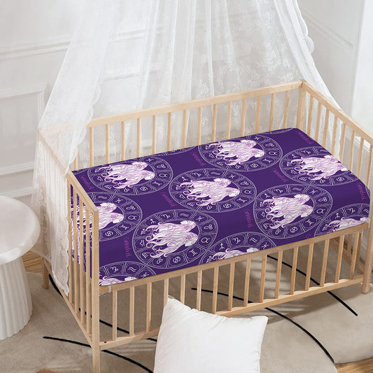 Purple Gemini Zodiac Pattern Print Baby Crib Sheet