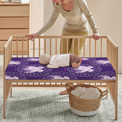 Purple Gemini Zodiac Pattern Print Baby Crib Sheet