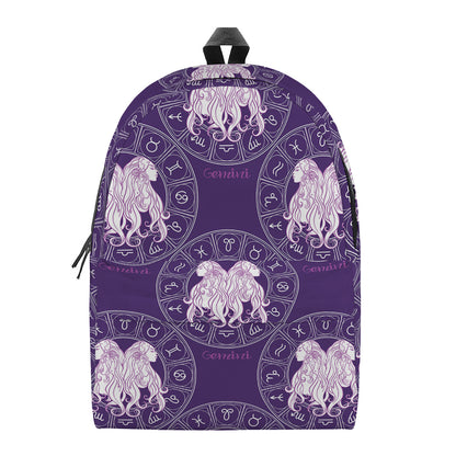 Purple Gemini Zodiac Pattern Print Backpack