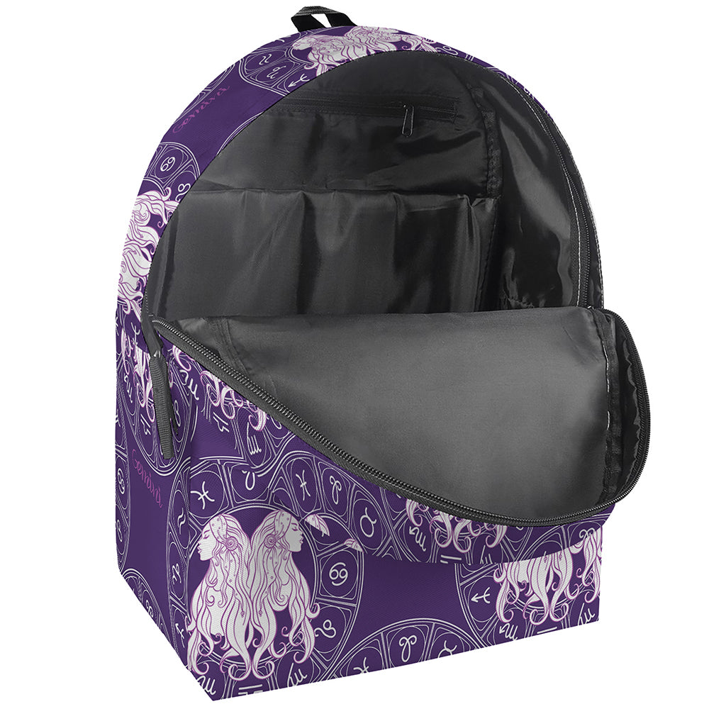 Purple Gemini Zodiac Pattern Print Backpack