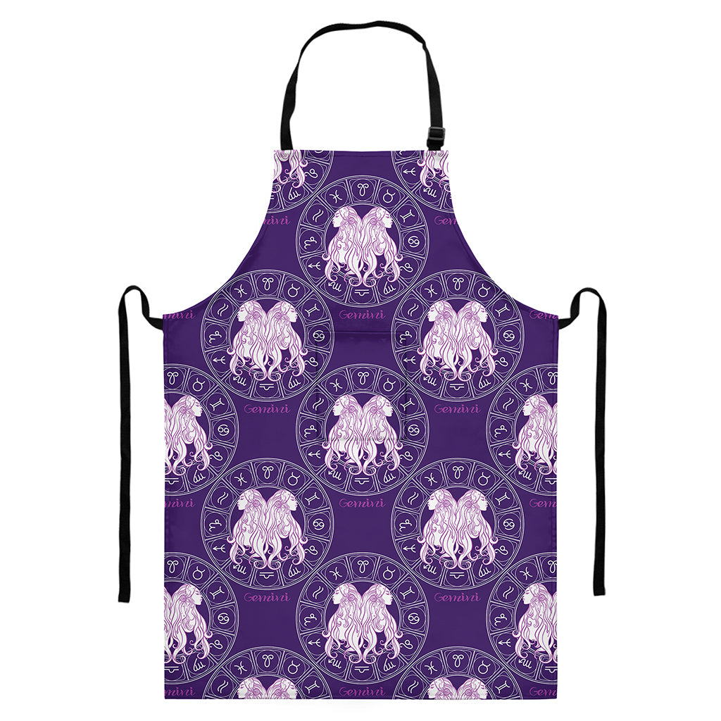 Purple Gemini Zodiac Pattern Print Bib Apron With Pocket