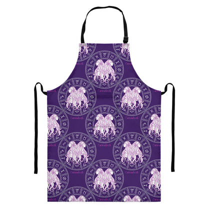 Purple Gemini Zodiac Pattern Print Bib Apron With Pocket