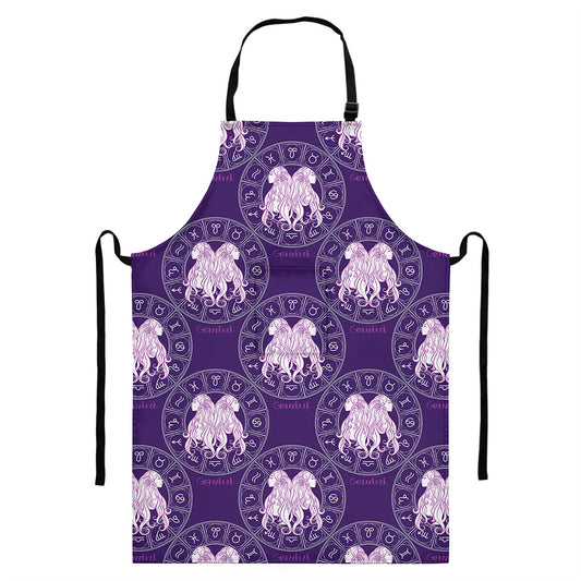 Purple Gemini Zodiac Pattern Print Bib Apron With Pocket
