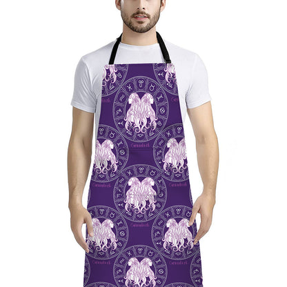 Purple Gemini Zodiac Pattern Print Bib Apron With Pocket