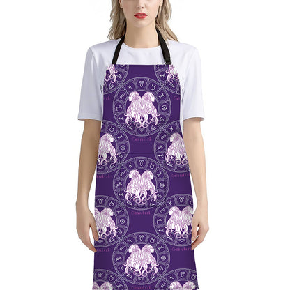 Purple Gemini Zodiac Pattern Print Bib Apron With Pocket