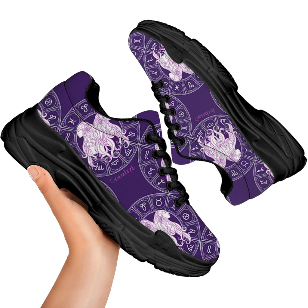 Purple Gemini Zodiac Pattern Print Black Chunky Shoes