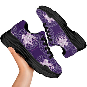 Purple Gemini Zodiac Pattern Print Black Chunky Shoes